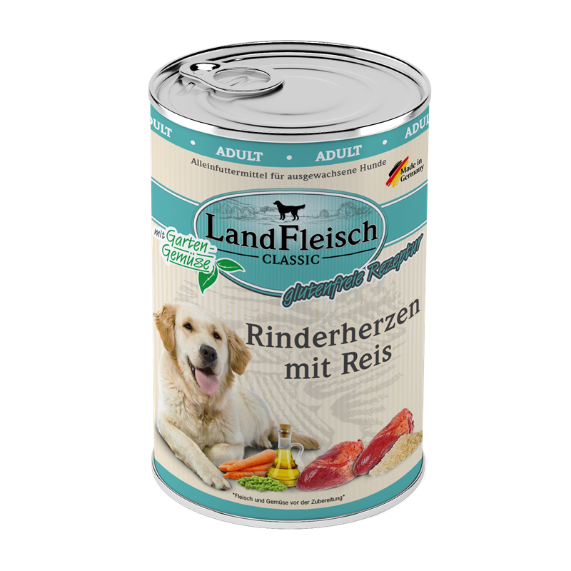 LandFleisch Dog Classic Rinderherz & Reis
