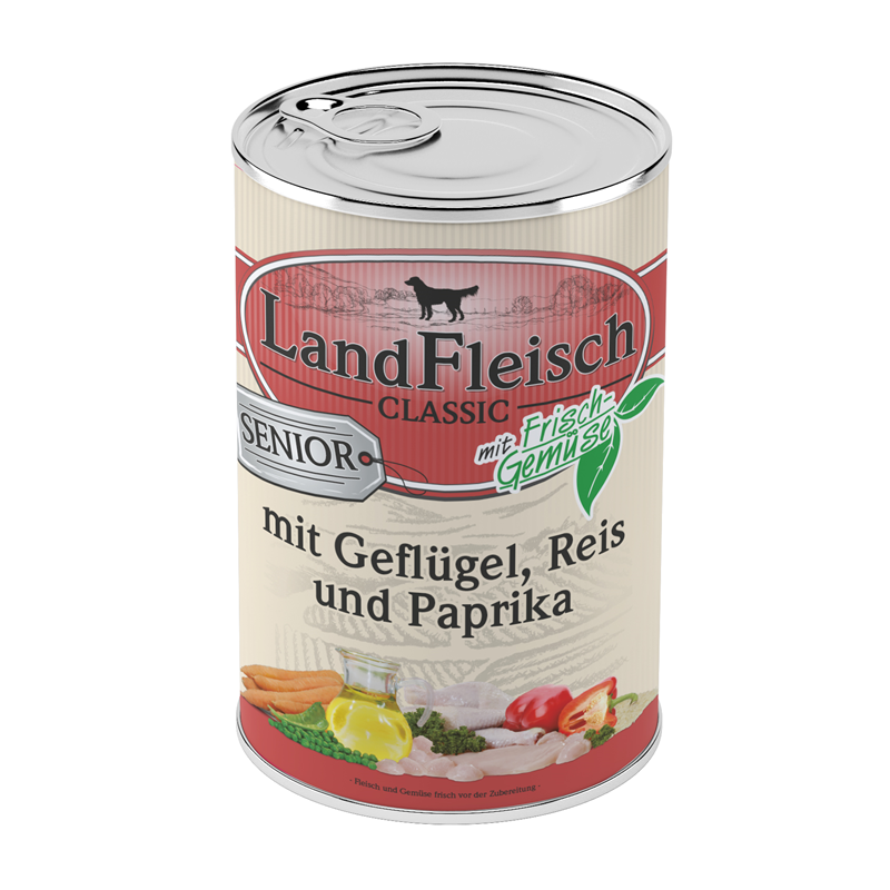 LandFleisch Dog Classic Senior Geflügel, Reis & Paprika mit Gemüse 24 x 400g